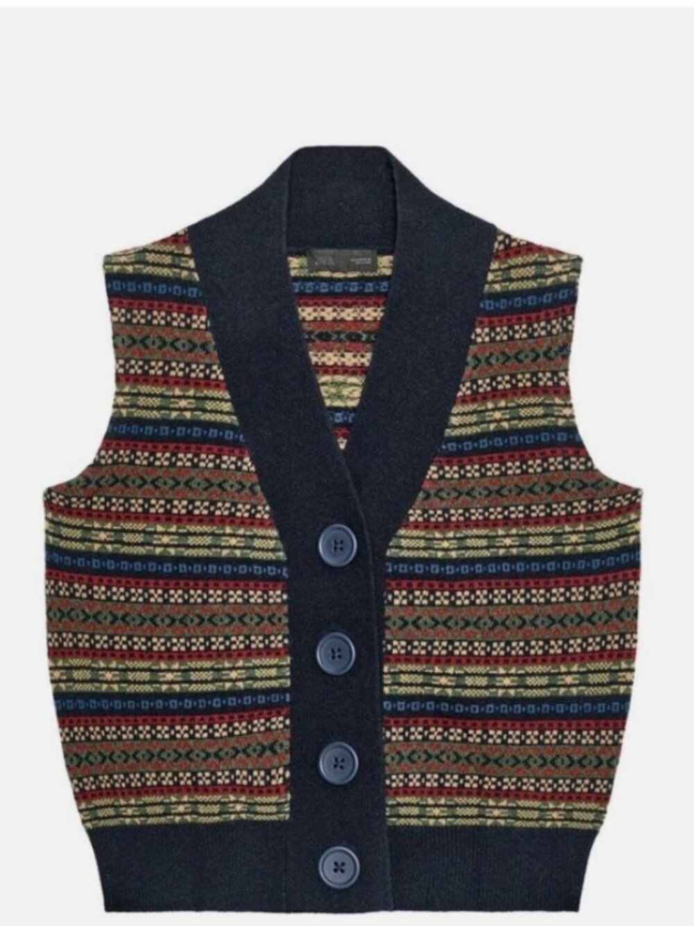 Zara JACQUARD KNIT WOOL VEST Multicolored